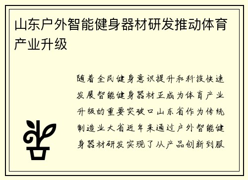 山东户外智能健身器材研发推动体育产业升级